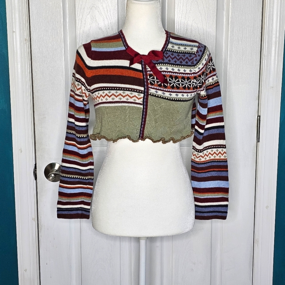 Boho Handmade Upcycled Cropped Sweater Top xs/sm